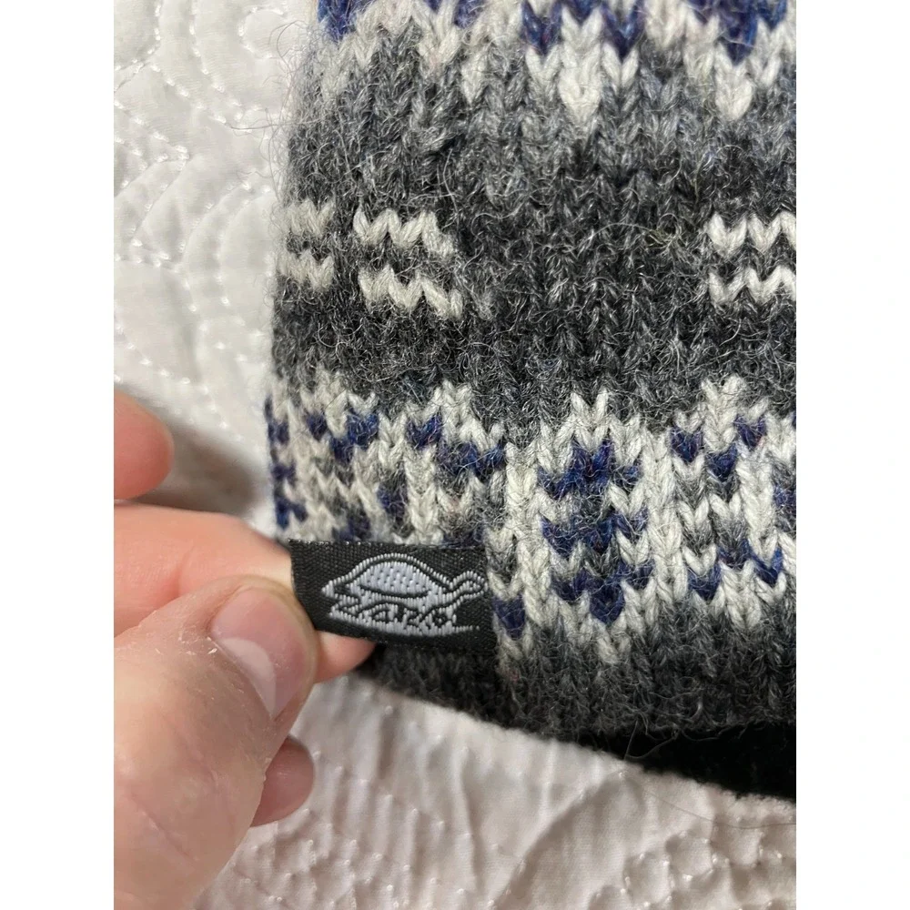 Vintage Turtle Fur Fair Isle Wool Blend Knit Beanie Hat Gray XL Pom Winter USA
